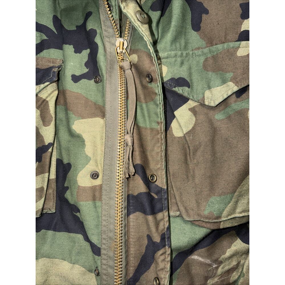Vintage 1980s US Military M-65 Field Jacket Mens Medium Woodland Camo Coat Liner - Picture 2 of 7